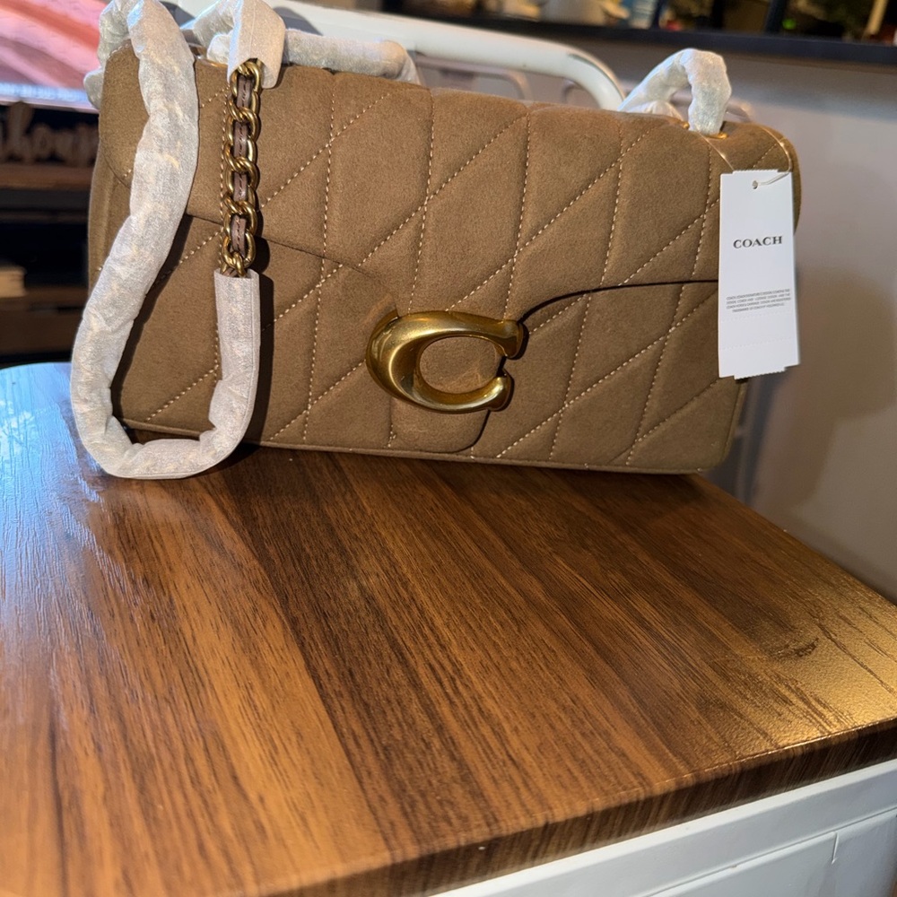 NWT COACH suede tabby shoulder bag 26 with Quilting Brass Rare Color brown